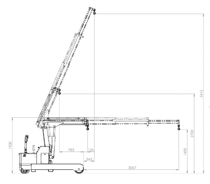 DETAILED DRAWING 2000 KG PICK AND CARRY CRANE OMNIA 2TR