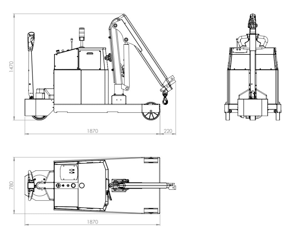 DRAWING 1 TON BATTERY POWERED CRANE WITH TRIPLE BOOM MODEL ATLAS 1TE3L