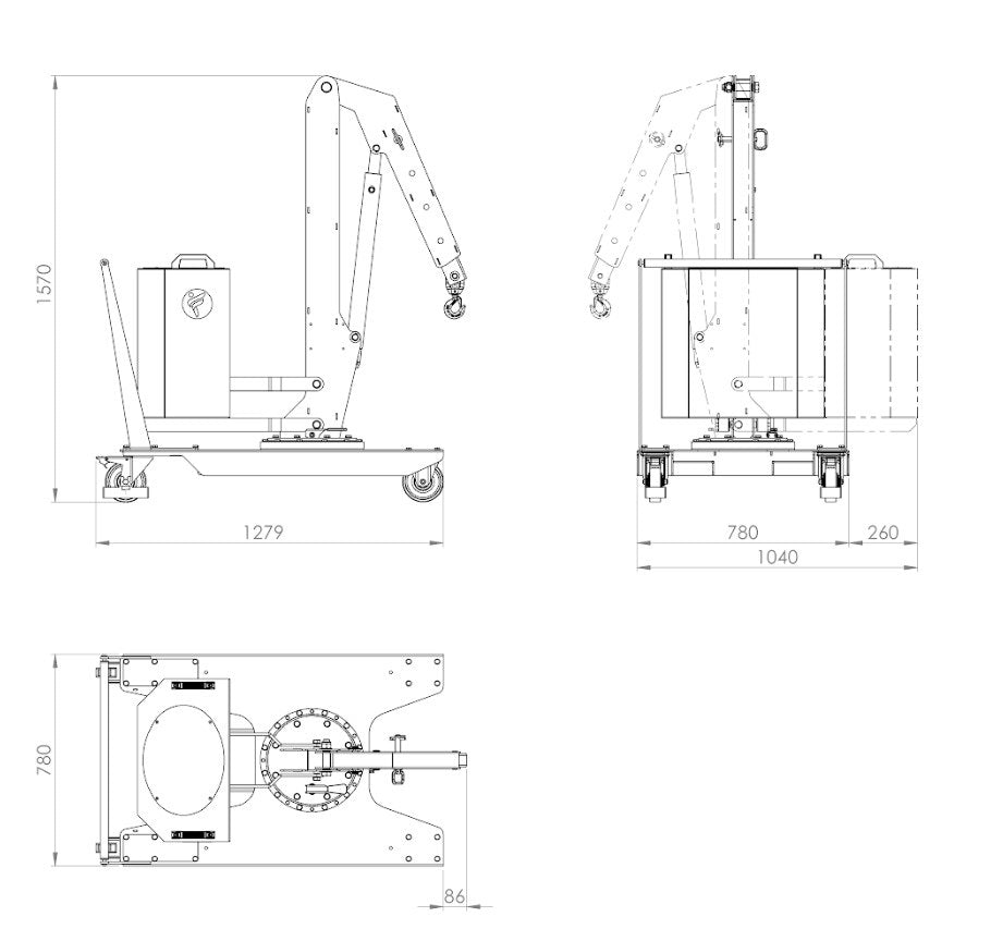 DRAWING MOBILE MANUAL MINI CRANE 01B2P 200 KG LIFTING CAPACITY