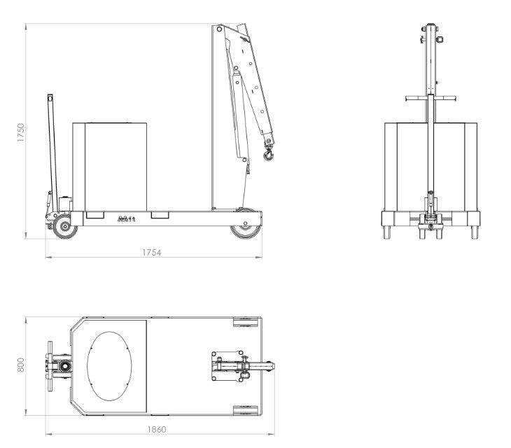 DRAWING MOBILE MANUAL MINI CRANE GZ1000BP WITH RIGID ARM 1000  KG LIFTING CAPACITY