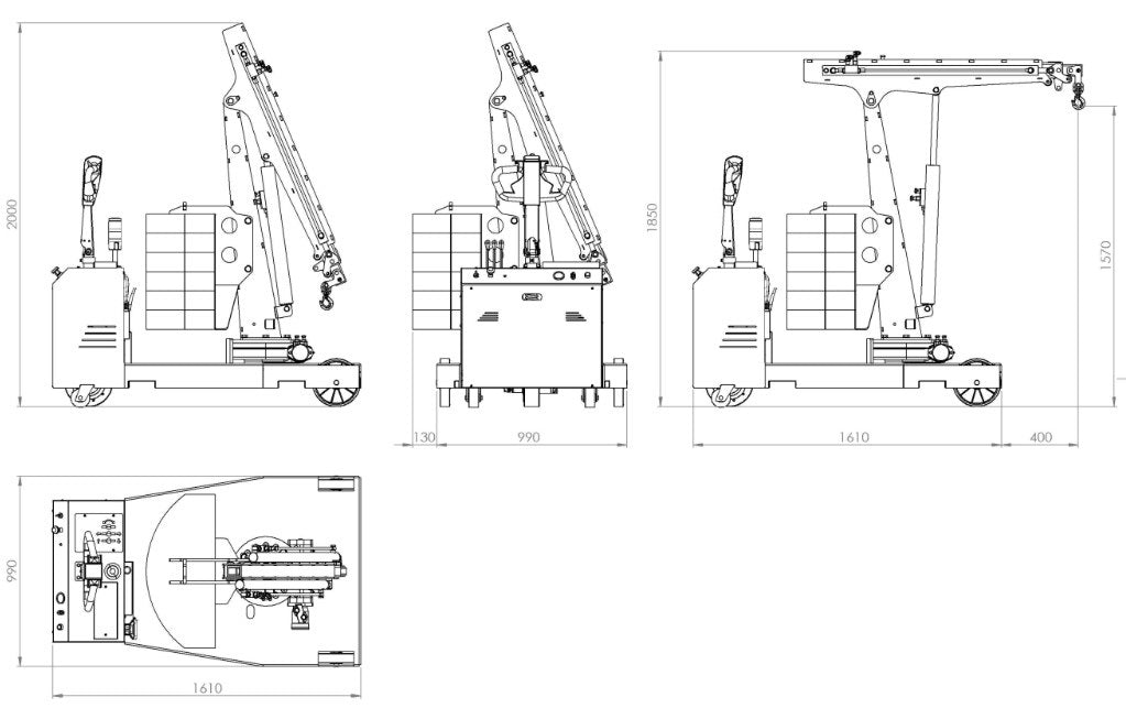 DRAWING MOTORISED MOBILE SWIVEL 1000 KG CRANE FLEX G1000DBR