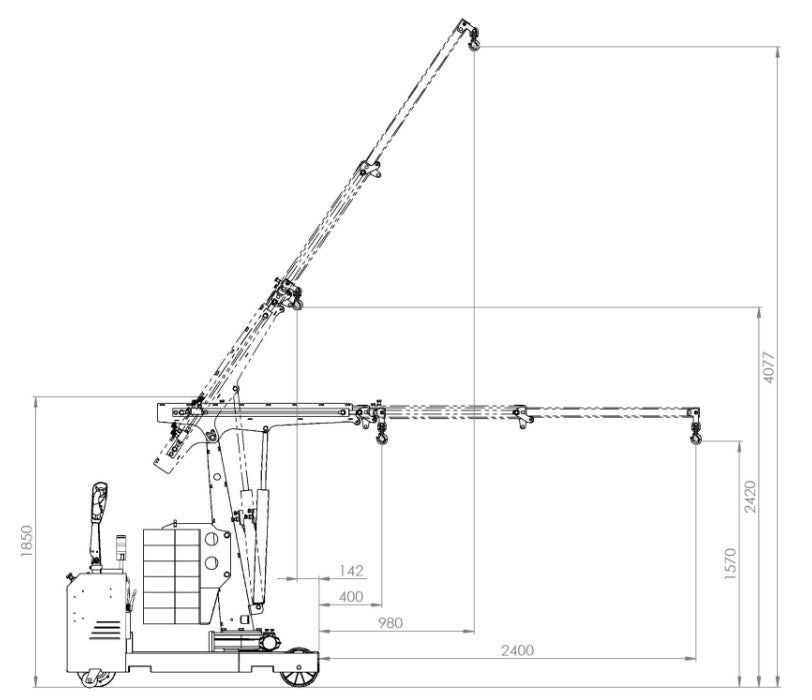 DRAWING SELF PROPELLED 1 TON SWIVEL CRANE FLEX G1000DBR EXTENDED ARM