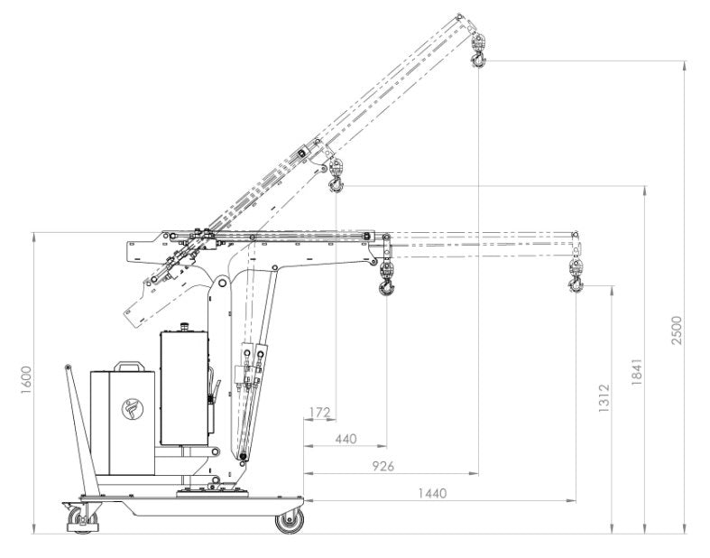DRAWING SIDE VIEW MOBILE MINI CRANE 01B5SER 1000