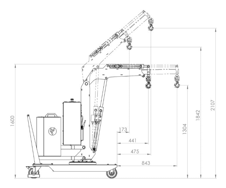DRAWING SIDE VIEW MOBILE MINI CRANE 01B5SE 400