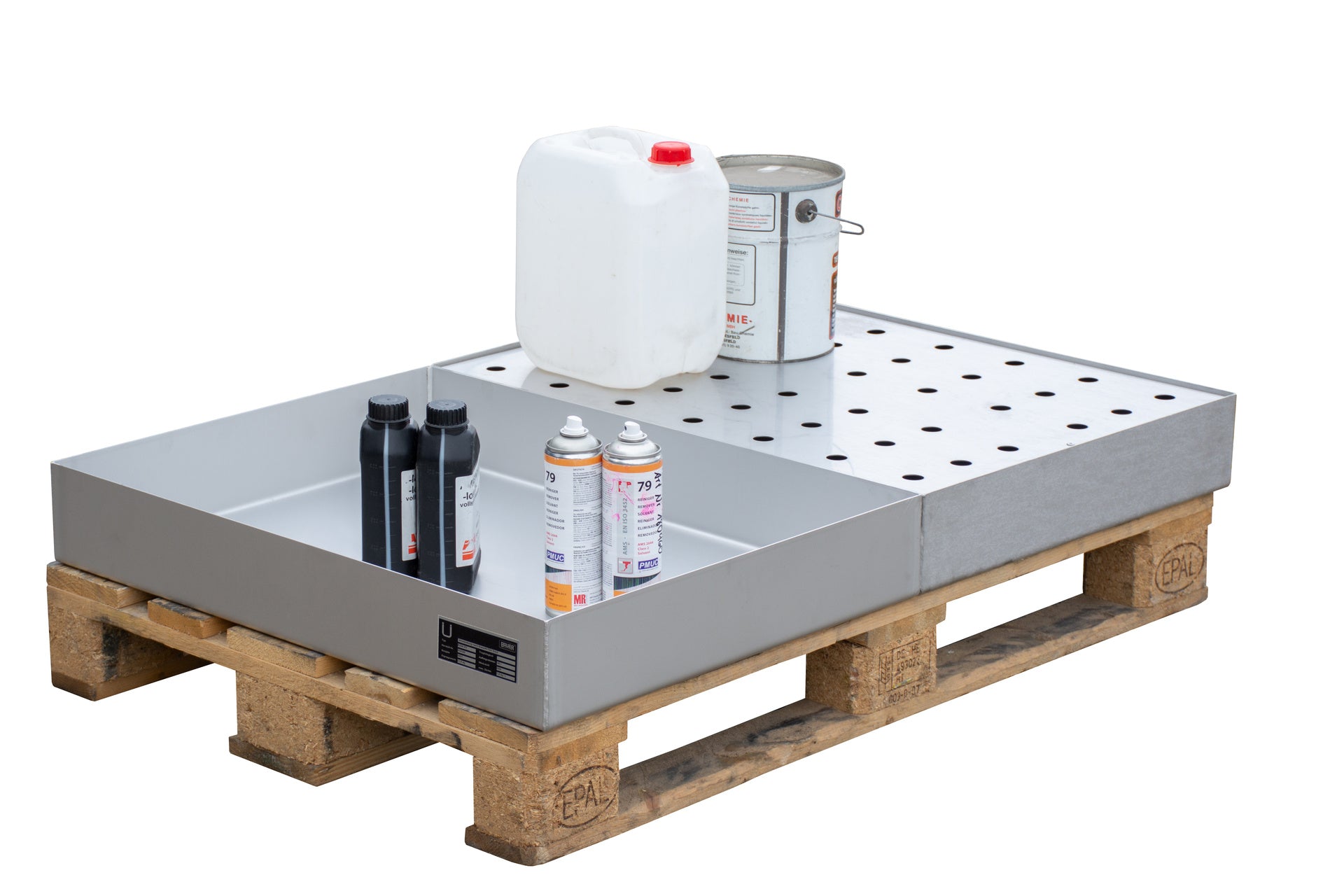 Spill Tray for Small Cans for Use on Pallets KGW-P 2/M V4A