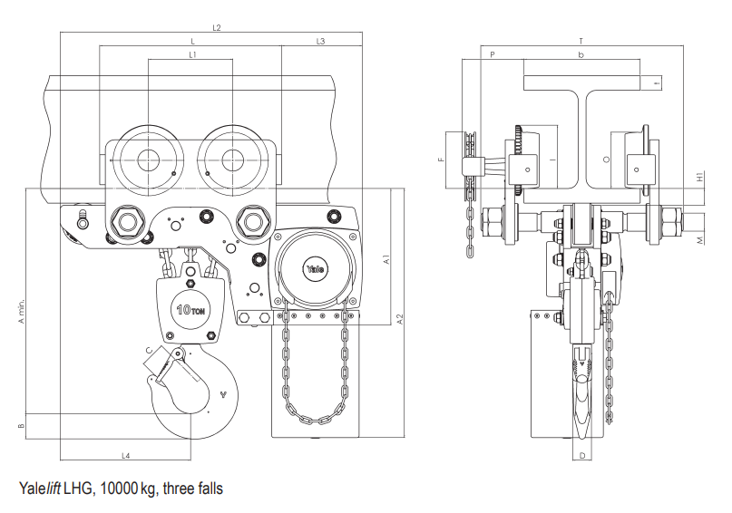 Yalelift 360 Low Headroom Hand Chain Hoist with Integrated Trolley