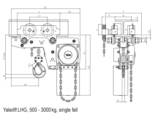 Yalelift 360 Low Headroom Hand Chain Hoist with Integrated Trolley