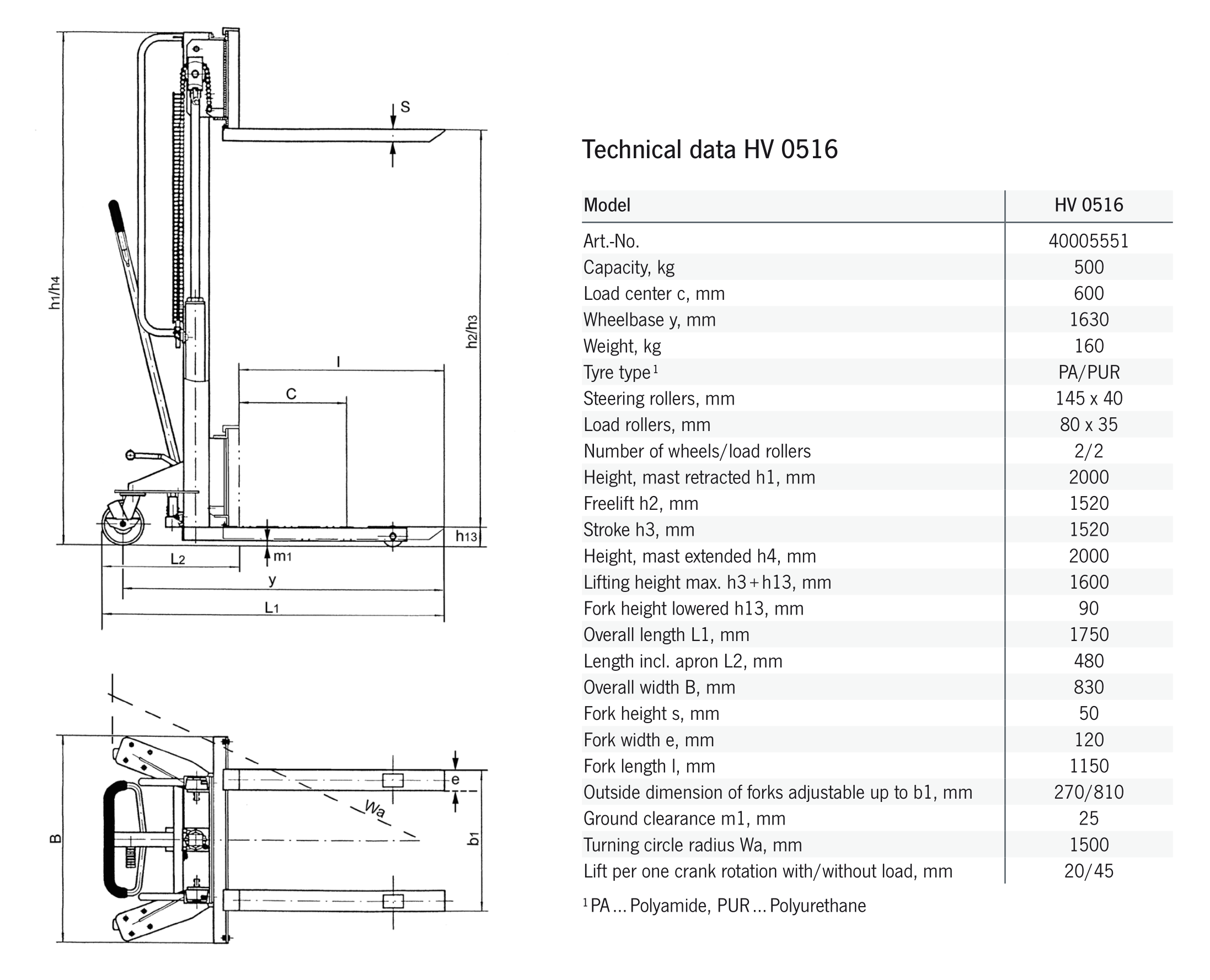 Pfaff Manual Drive Stacker (500Kg)